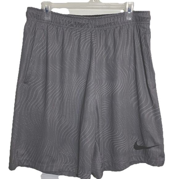 Nike Drifit Men's Gray Graphic 9" Basketball Shorts Sz Large Pockets Stretch Tie - Picture 1 of 8